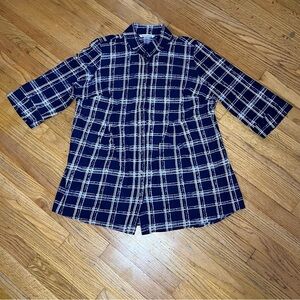 Nygard Navy & White Plaid Top